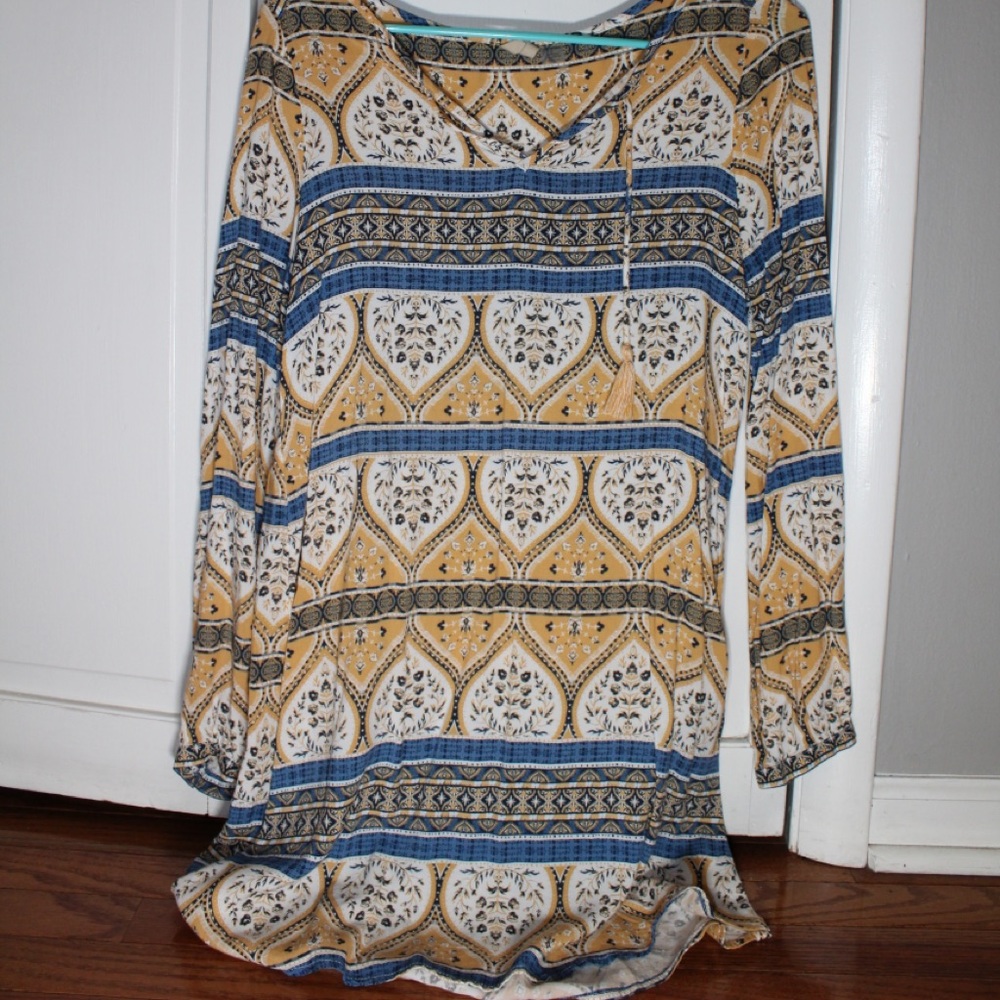 Patterned Long-Sleeve Dress